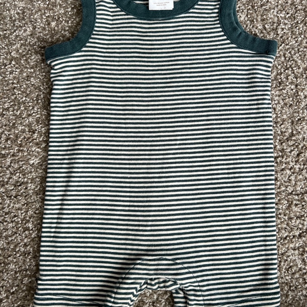 Hanna Andersson Green and White Striped Baby Romper